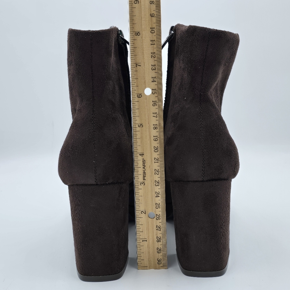Calvin Klein Uda 2 Faux Suede Heeled Ankle Booties, Chocolate (Brown), Wmns 8.5M - Picture 9 of 16